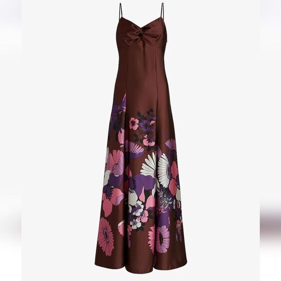 Satin Floral Twist Front Maxi Dress - Small - Picture 1 of 12